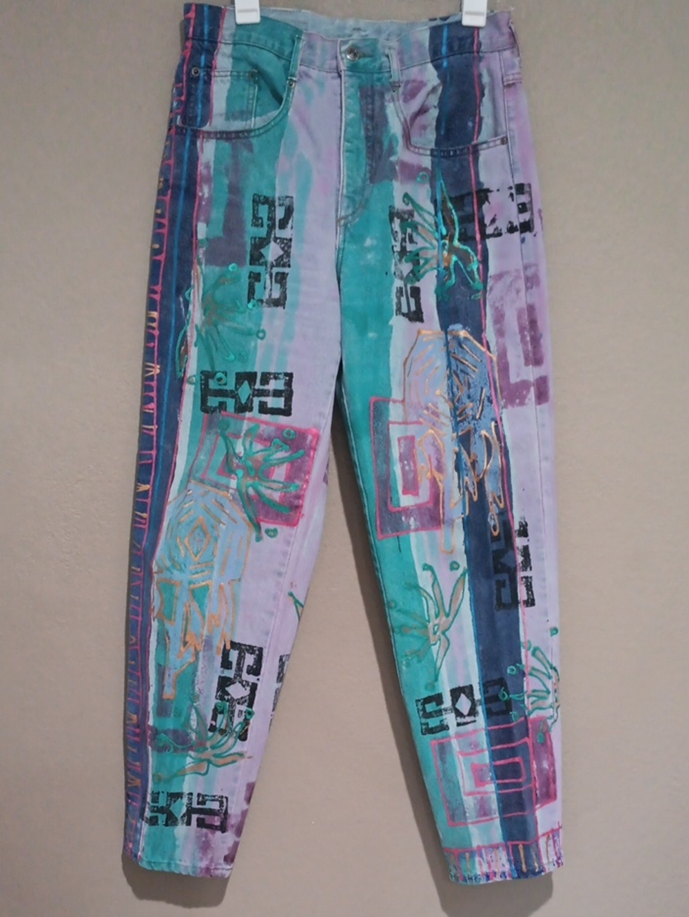 Vintage Vibrant Hand-Painted Abstract Jeans - Picture 5 of 12